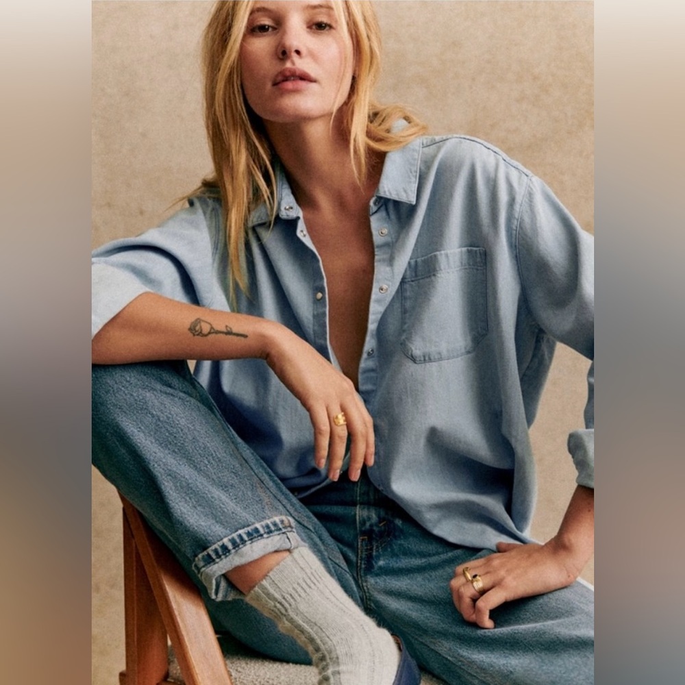 Sezane Max Light Denim Shirt Size 38